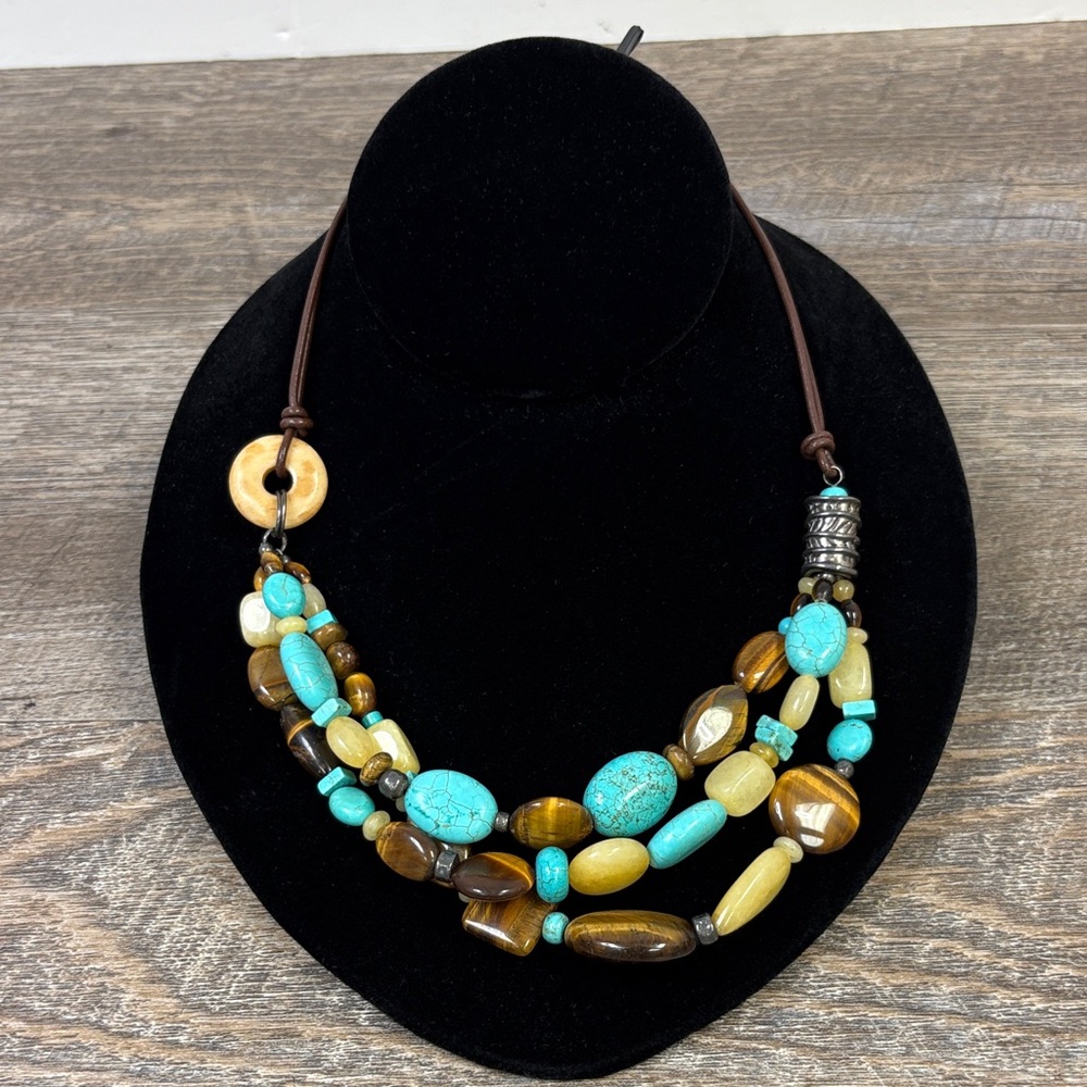 🌿 Silpada Multistrand Turquoise & Tiger’s Eye Beaded Statement Necklace